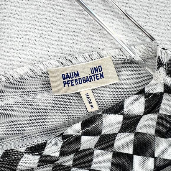 BAUM UND PFERDGARTEN Joselle Mesh Top Womens Medium Black White Check Stretch - Picture 12 of 16
